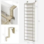Whitmor 36 Pair Over the Door Shoe Rack,12 Tier Hanging Shoe Organizer with Metal Frame & Mesh Shelves, Heavy Duty Shoe Storage Holder for Door, No Drill Installation, 74" H x 21.7" W x 7.5" D, Oat - Image 2