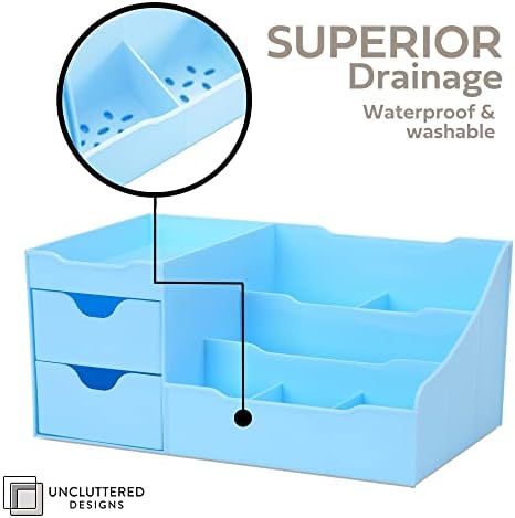 Uncluttered Designs Makeup Organizer With Drawers - Modern Countertop Storage for Cosmetics - Chic Vanity Holder for Cologne, Skincare, Brush, Lipstick, Nail Polish Organization & Display (Blue) - Image 3