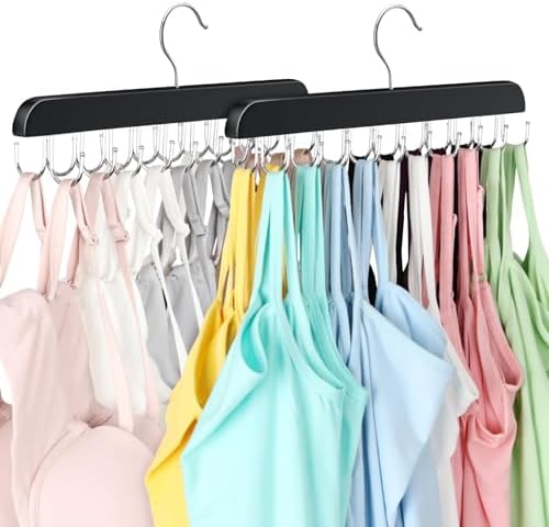 Tank Top Hanger with 40 Hooks for Closet Organizer, Premium Wood Bra Hanger | 2 Pack Foldable Space Saving Hangers Closet Organizers and Storage, Closet Accessories Multi Hook Hanger for Dorm & Apartment by RESOVO