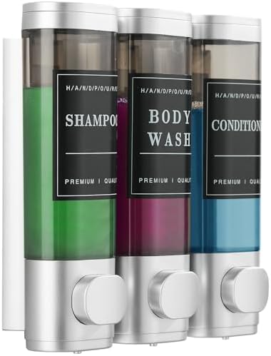 Shampoo and Conditioner Dispenser,Shower Dispenser 3 Chamber No Drill Wall-Mounted Shampoo Dispenser for Shower Wall Mounted Shower Soap Dispenser for Bathroom Hotel Large Capacity,Light Silver by CaboDeseado