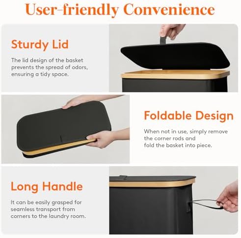 Lifewit 75L Slim Laundry Hamper with Lid and Removable Bag, Black - Image 5