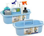 Goderewild 2 Pack Multi-Purpose Plastic Cleaning Caddy with Handle, Shower Caddy Organizer/Storage Basket/Totes Portable for Bathroom Supplies, Cleaning Products, Under Sink Tool, Housekeepers (Blue2) by Goderewild