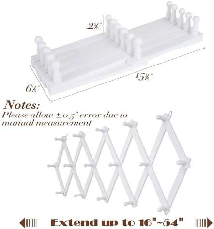 SCUNDA Accordion Wall Hanger with 16 Hooks, Wooden Coffee Mug Rack for Wall, Expandable Accordion Hook Rack Wall Mounted for Mug, Tea Cup, Purse,Coat, Hat, Cap(White) - Image 2