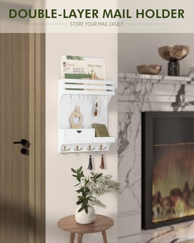Rebee Vision Key Holder Wall Mount with Drawer & Shelf for Entryway, White - Image 2