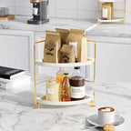 FSyueyun 2-Tier Corner Bathroom Counter Organizer, Vanity Tray, Gold - Image 6
