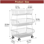3-Tier Rolling Pantry Cart with Wheels, Stackable Wire Storage Floor Organizer for Kitchen Pantry Snack Shelves, Fruit Basket Stand, Vegetable Storage Rack for Food Snacks Onion Potato, White - Image 2