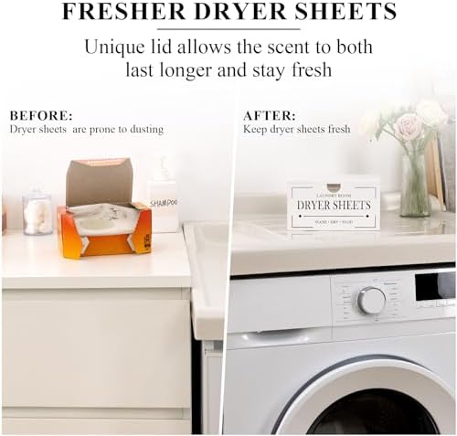 HouseJoy Dryer Sheet Holder-White Dryer Sheet Container with Lid,Rustic Farmhouse Wooden Dryer Sheet Dispenser for Fabric Softener Sheets,Laundry Room Decor Organization/Storage - Image 3