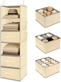 Hanging Closet Organizer 6-Shelf with 3 Drawers & Side Pockets, Closet Organizers and Storage for Dorm, Nursery & Wardrobe Organization, Hanging Shelf Clothes Organizer for Sweaters, Shoes, Beige by KUKIKAN