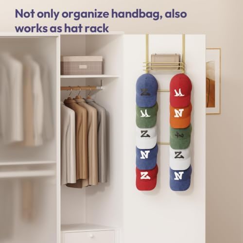 SWTYMIKI Over the Door Purse Organizer - Wall Mounted Handbag Organizer with 10 Hooks and Metal Basket, Hanging Purse Storage Rack Holds up to 10 Bags, Bag Rack Can Use As 1/2 Part, for Door, Closet - Image 6