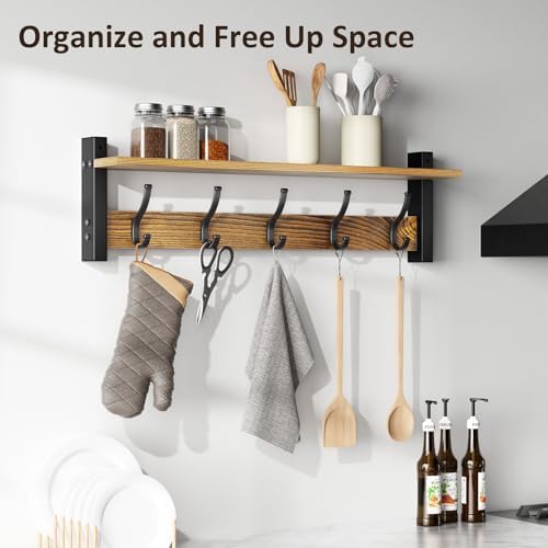 Optish Coat Rack Wall Mount with Shelf, 24 Inch Coat Hanger Walls Mounted, Hat Rack for Walls, Shelf with 5 Coat Hooks, Wall Hanger for Entryway (Brown) - Image 6