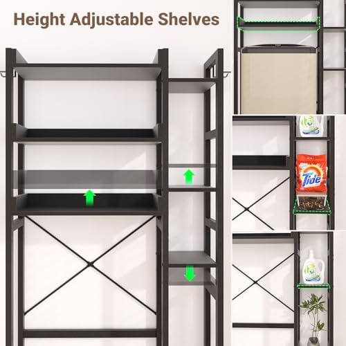 Besiost Over The Toilet Storage, 7 Tier Bathroom Organizer with Reversible Side Shelf and 2 Fabric Drawers, Adjustable Freestanding Rack Space Saver for Small Spaces, Black - Image 6
