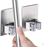 HANZE 2 Pack Stainless Steel Mop Broom Holder Organizer, Self Adhesive Wall Mounted Mop Organizer Storage Rack Clip for Kitchen Bathroom and Garage (Rectangle, Large) by HANZE
