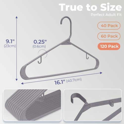HOUSE DAY Grey Plastic Hangers 120 Pack, Slim Space-Saving Clothes Hangers - Image 2