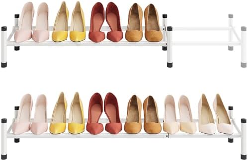 Tajsoon Expandable Shoe Rack for Closet 1 Tier, 28“-41“Stackable, White by Tajsoon