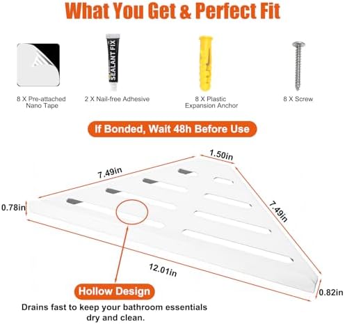 Fikoksol Shower Caddy Storage, Triangle Corner Shelf with Adhesive Glue - Image 2