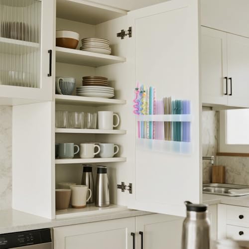 Straw Holder for Cabinet Door, Silicone Straw Organizer for Cabinet Door, Kitchen Cabinet Organizer Reusable Straws Dispenser for Home Kitchen Accessories (Transparent) - Image 2