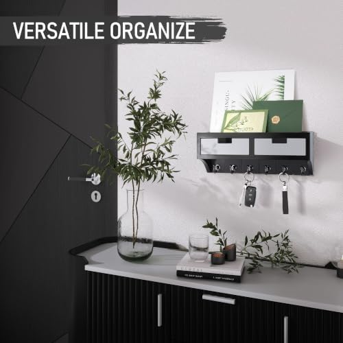 Rebee Vision Key Holder Wall Mount with Drawer for Entryway, Black & Gray - Image 5