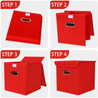 Closet Organizers Fabric Storage Bins With Lids Collapsible Cube Storages Organizer Basket With Handles,Storage Boxes for Clothes Storage,Office,Toys,3 Pack,（Red - Image 6