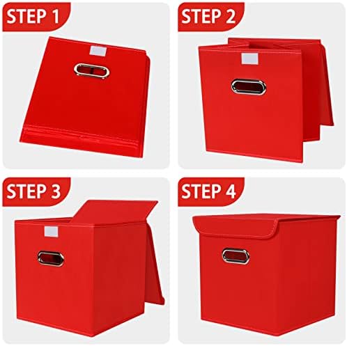 Closet Organizers Fabric Storage Bins With Lids Collapsible Cube Storages Organizer Basket With Handles,Storage Boxes for Clothes Storage,Office,Toys,3 Pack,（Red - Image 6