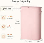 Lifewit Slim Laundry Basket with Lid and Removable Bag, 65L, Pink - Image 3