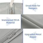 Dress Bags for Gowns, 65'' Long Garment Bags for Hanging Clothes, Dress Garment Bag, Grey Dress Cover with Clear Window for Dresses, Coats, Uniforms - 2 Pack - Image 6