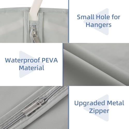 43" Garment Bags for Hanging Clothes, Suit Bags for Closet Storage and Travel, Grey Suit Cover Bags with Clear Window for Coats, Jackets, Shirts (2 Packs) - Image 6