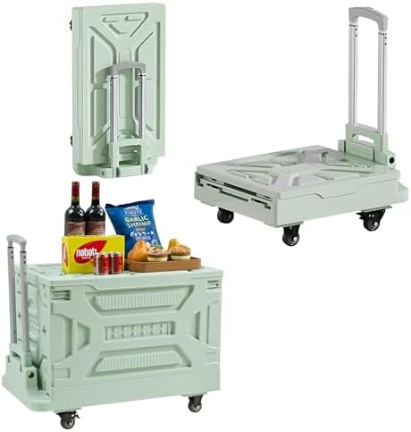 VECELO Foldable Shopping Cart with Wheels, Collapsible Rolling Crate for Groceries, Folding Storage Box with Handle, Three Modes of Use, Ideal for Teacher, Trip, Outdoors, Etc., 23GAL, Green by VECELO