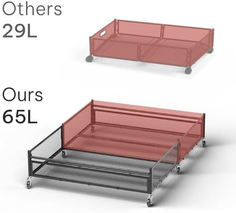 Under Bed Storage with Wheels – Heavy Duty Large Metal Storage Container (70lb Load), Low Profile Rolling Organizer with Removable Rubber Wheels, Easy Access for Clothes, Shoes & Blankets - Image 2
