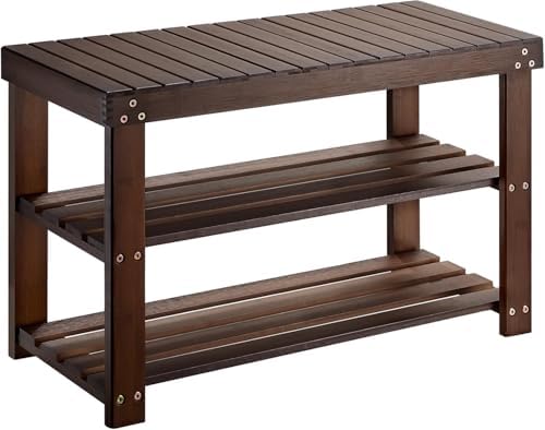 Pipishell 3 Tier Bamboo Shoe Rack Bench for Entryway, Brown by Pipishell