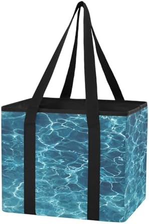 Trunk Organizer Collapsible Car Organizer with Handle Car Storage Box Bin for Groceries SUV Utility Tote Bag Portable Vehicle Container Sea Wave Blue Summer by WelcometoElliTarr