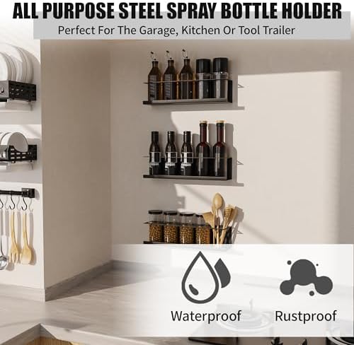 Riciakik 6 Pack Spray Bottle Holder Wall-Mounted, Aerosol Spray Can Holder Storage Rack, Heavy-Duty Paint Bottle Organizer with 30 Holes, Steel Black Spray Rack for Garage, Shop, Home or Tool Trailer - Image 3