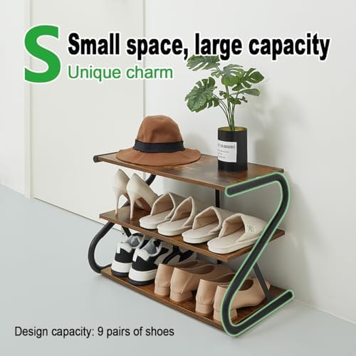 Wooden Shoe Rack for Entryway Closet, S-Shaped Shoe Storage Shelf - Image 3
