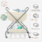 STORAGE MANIAC Collapsible Laundry Cart with Wheels 31.5"H Rolling Laundry Hamper Clothes Basket with Wheels, Canvas Liner Sturdy Steel Frame Folding for Small Narrow Space Easy Storage, Beige - Image 4