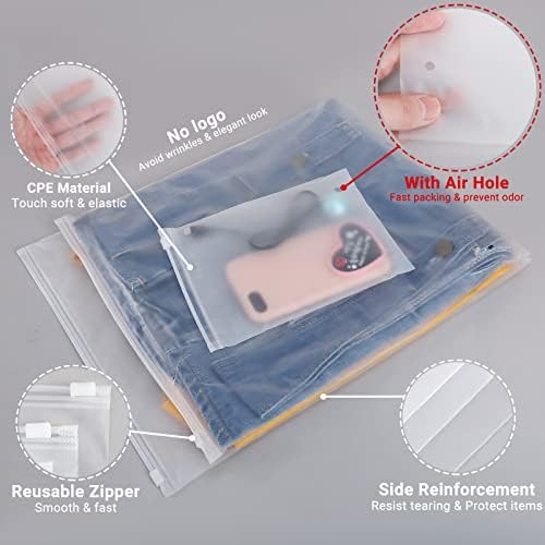 Clothes Packaging Bags for Shipping, 50 Count 10x13 inch Frosted Zipper Plastic Bags for Clothing, Thick Plastic Apparel Bag for Packaging T-Shirt, Shirt, Document, 3 Mil, Storage Bag - Image 2