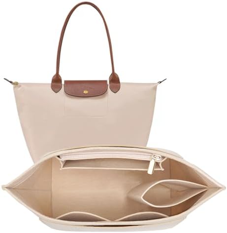 LOUKAYCCI Felt Purse Organizer Insert for Longchamp Le Pliage M Handbag Insert (Medium Beige) by LOUKAYCCIPREMIUMBRAND