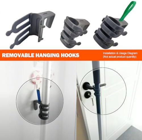 Broom and Mop Organizer for Cleaning Cart Wall Hanging Broom Holder with Hooks Tool Holder for Garage Garden Tool Rack Mop Holder Wall Mount Broom Hanger for Home Kitchen Bathroom - Image 2