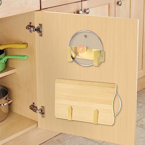 Pot Lid Rack, Wall Mounted 304 Stainless Steel Pan Lid Organizer Holder, Self Adhesive, Kitchen Cooking Utensil Tool(Gold,Set of 2) - Image 6