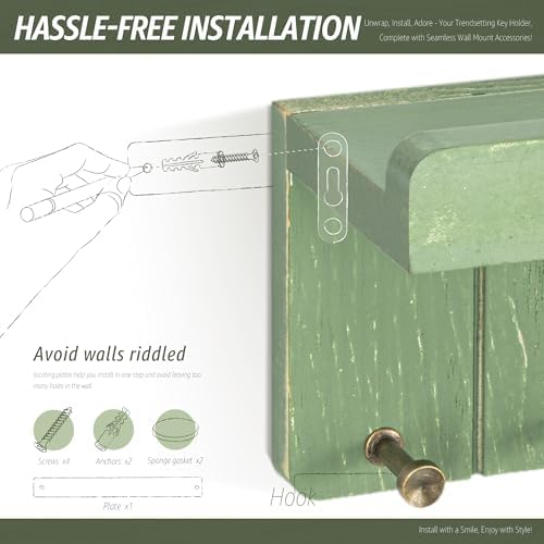 Rebee Vision Key Holder Wall Mount with 4 Key Hooks for Entryway, Green - Image 6