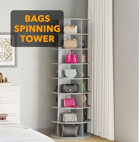 SpaceAid 8 Tier Rotating Shoe Rack Tower, Spinning Shoe Display Lazy Susan, Revolving 360 Shoe Rack Storage Round Carousel, Vertical Handbag Rotate Shoes Closet Organization (8-Tier Gray) - Image 5