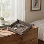 Valet Tray Desktop Storage Organizer – Vegan Leather Catchall Bedside Vanity Tray Nightstand Caddy Holder for Remote Controller, Watch, Keys, Phone, Wallet, Coin, Jewelry, Stone Gray Brown - Image 6