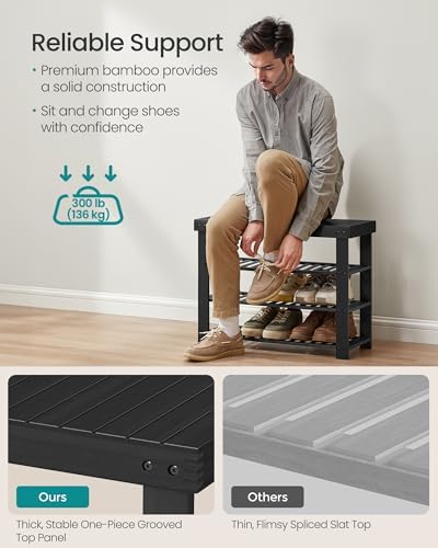 SONGMICS Shoe Rack Bench, 4 Tier Bamboo, 11.3 x 27.6 x 20.5 Inches - Image 4