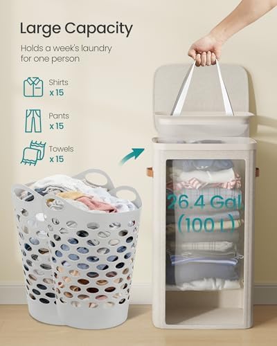SONGMICS Laundry Basket, 100L Laundry Hamper with Lid, 1 Removable Bag - Image 4