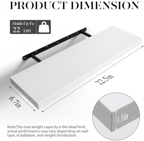 BAYKA White Floating Shelves 22.5in, Set of 2, Wall Mounted for Wall Decor - Image 3