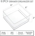 STORi SimpleSort 6-Piece Stackable Clear Drawer Organizer Set | 6" x 6" x 2" Square Trays | Small Makeup Vanity Storage Bins and Office Desk Drawer Dividers | Made in USA - Image 2