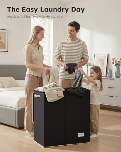 SOLEDI Large Double Laundry Hamper with Lid,165L Collapsible Clothes Hamper 2 section with Removable Bags, Space-Saving Laundry Basket for Bedroom, Dorm, College - Image 3
