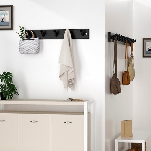 SKOLOO Coat Rack Wall Mount 17 inch, 5 Hooks, Bamboo, Shaker Style, Black - Image 3