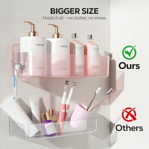 Nieifi Adhesive Shower Shelves, Pink, 5 Pieces - Image 4