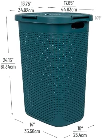 Mind Reader Slim Laundry Hamper with Lid, 60L Tall Clothes Basket, Narrow Tapered Design for Bathrooms, Closets and Laundry Rooms, Plastic, Blue - Image 3