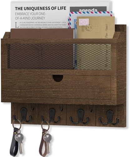 Nekon Mail Organizer with Drawer for Wall, Wooden Key Holder, Brown by NekonDesign