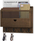 Nekon Mail Organizer with Drawer for Wall, Wooden Key Holder, Brown by NekonDesign